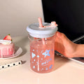 Gobelet en Verre Kawaii à Paille Rose et Motifs Astres