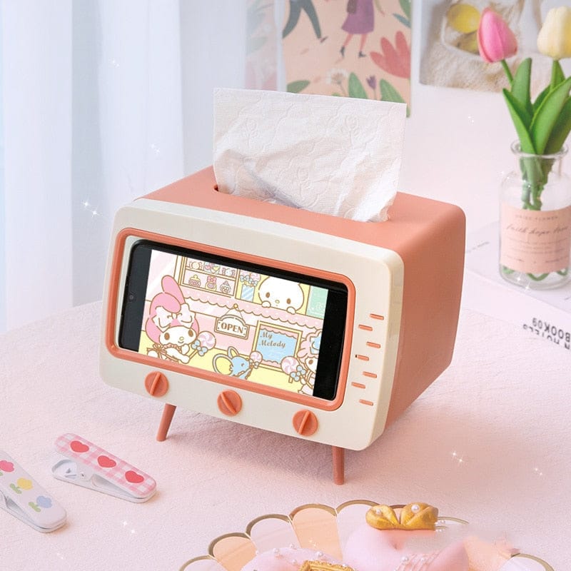 Support Téléphone Rétro et Boîte à Mouchoirs Rose