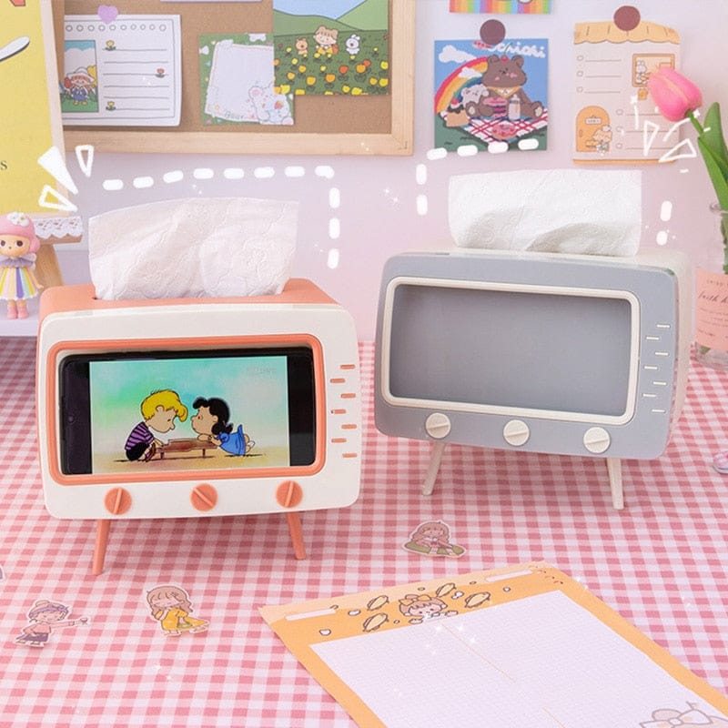 Support Téléphone Rétro et Boîte à Mouchoirs Rose