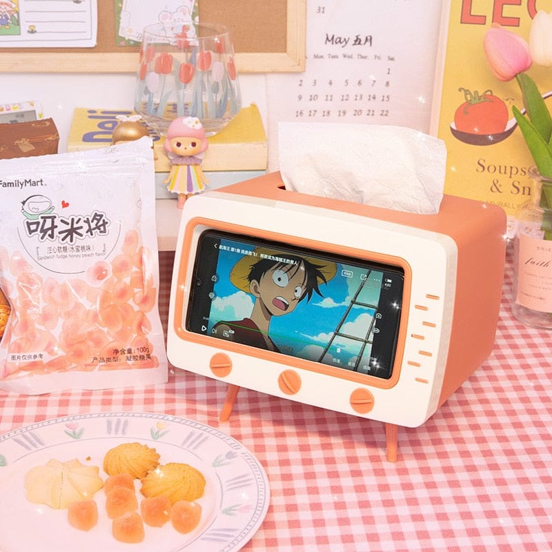 Support Téléphone Rétro et Boîte à Mouchoirs Rose