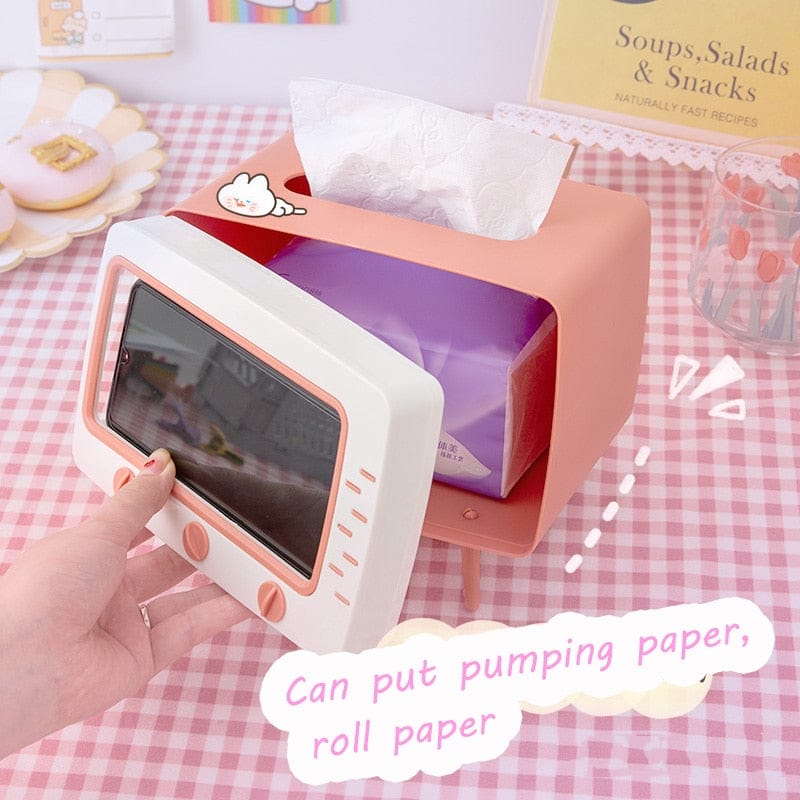 Support Téléphone Rétro et Boîte à Mouchoirs Rose