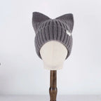 Bonnet Côtelé Doux à Oreilles de Chat Beige