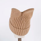 Bonnet Côtelé Doux à Oreilles de Chat Beige