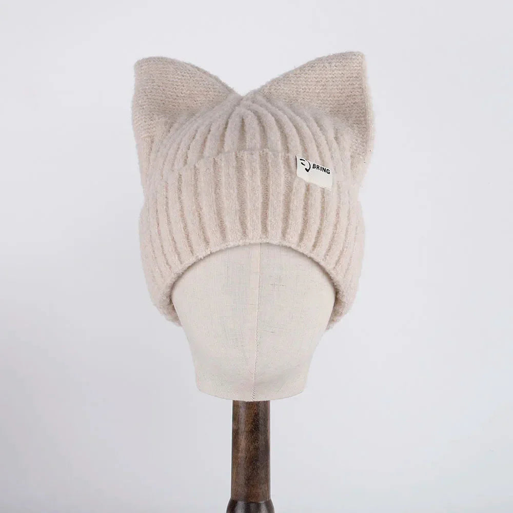 Bonnet chaton style coréen en laine tricotée - Câlin Kawaii