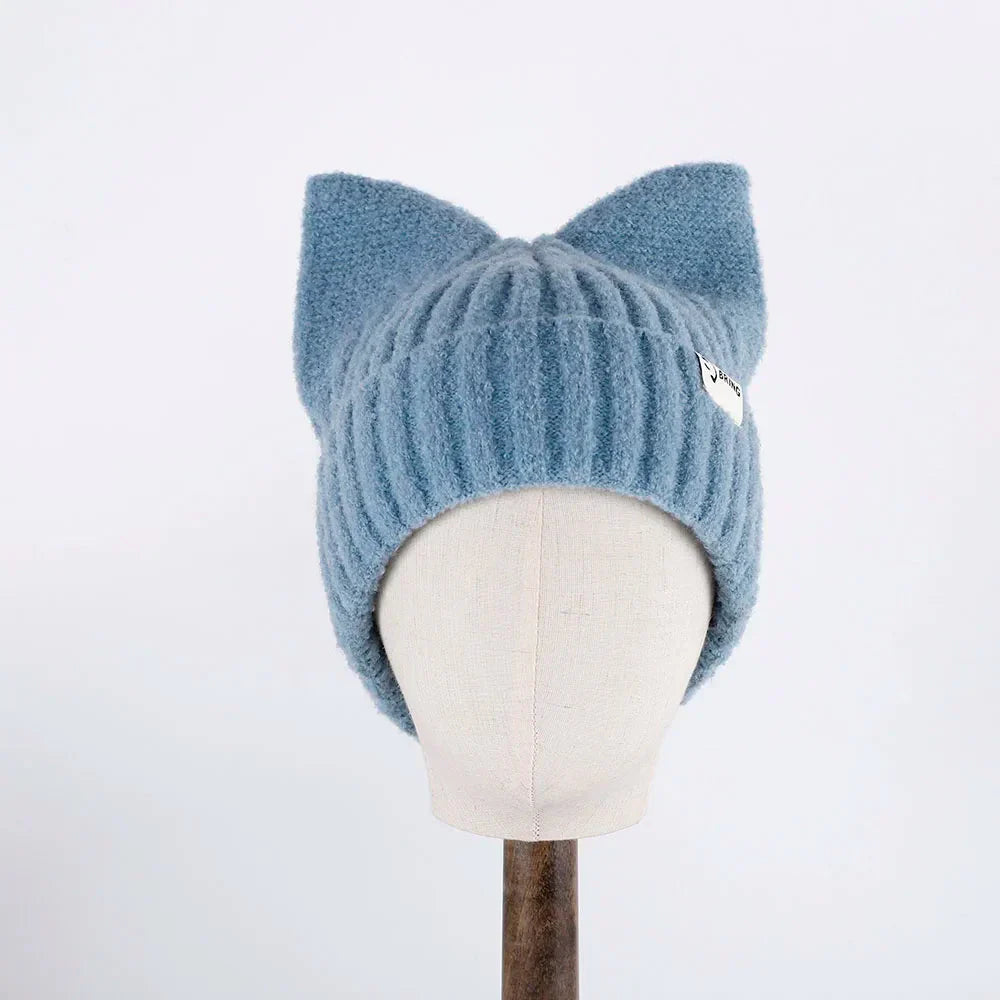 Bonnet chaton style coréen en laine tricotée - Câlin Kawaii