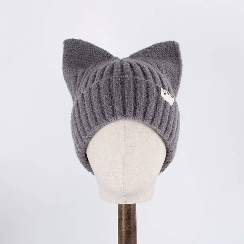 Bonnet chaton style coréen en laine tricotée - Câlin Kawaii