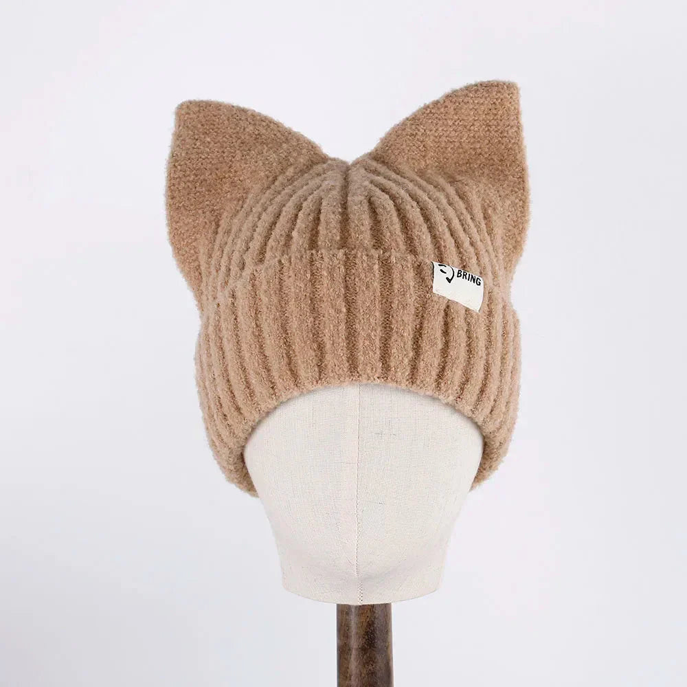 Bonnet chaton style coréen en laine tricotée - Câlin Kawaii
