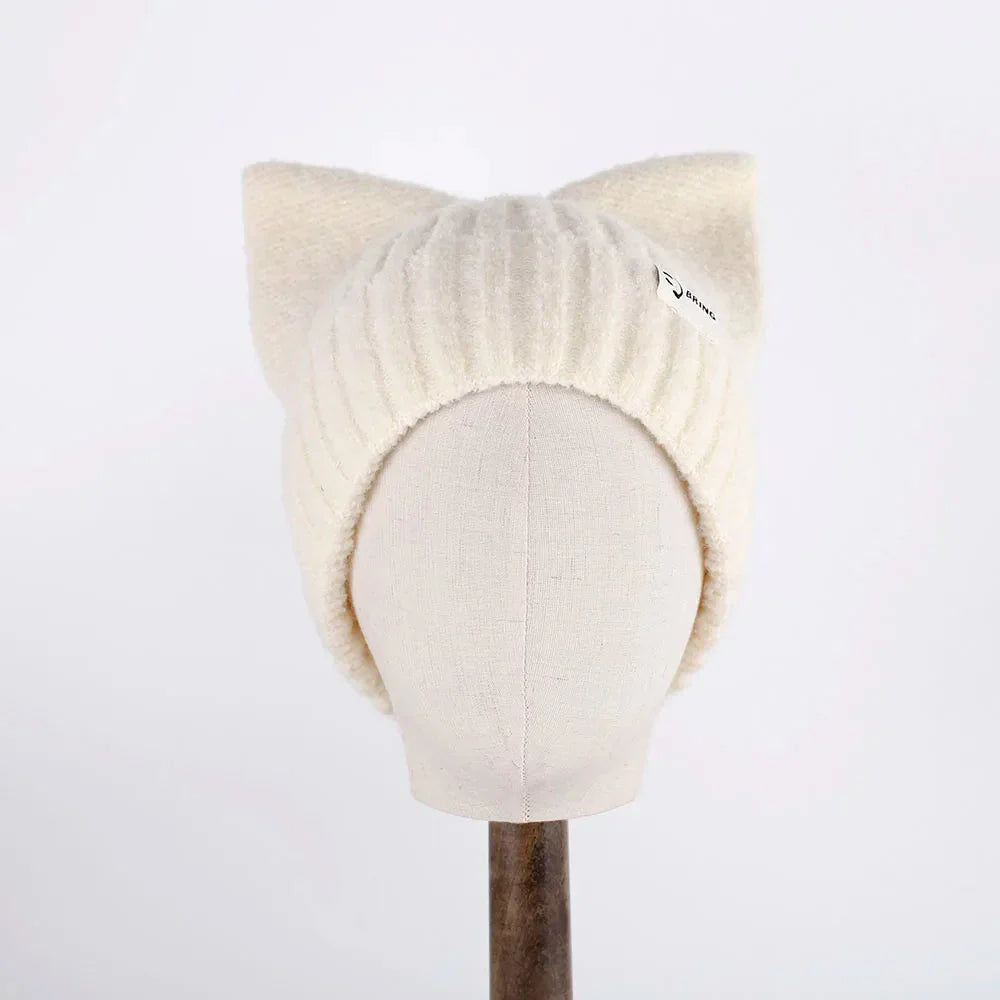 Bonnet chaton style coréen en laine tricotée - Câlin Kawaii