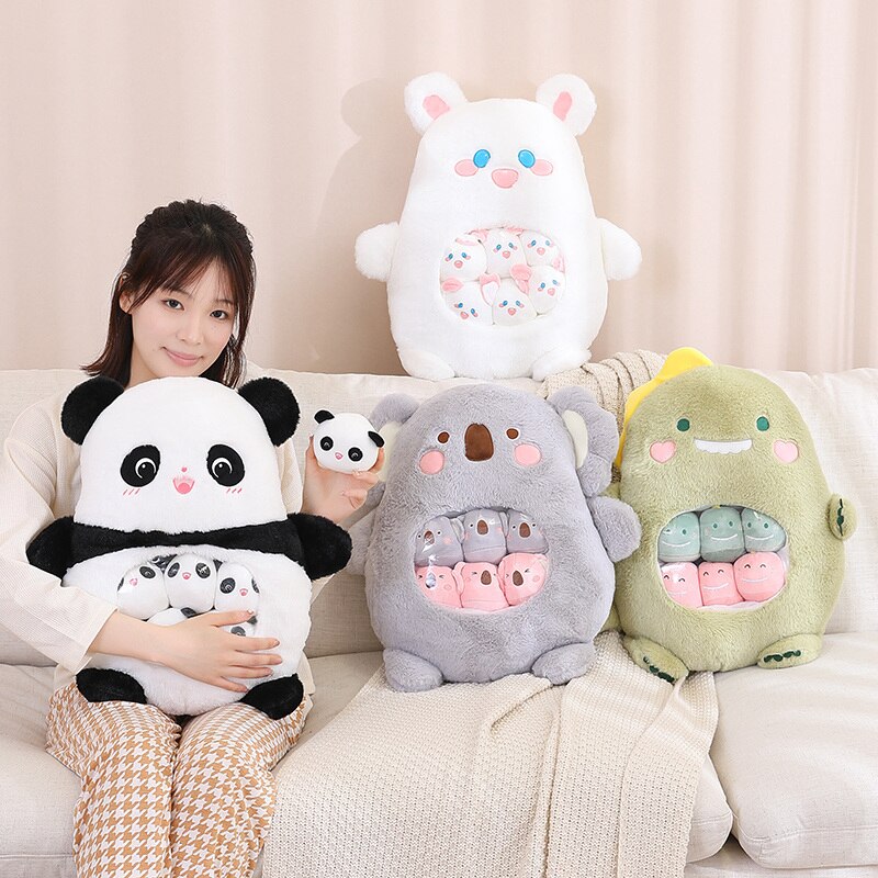 Peluche Koala Kawaii et ses Bébés Rose et Gris
