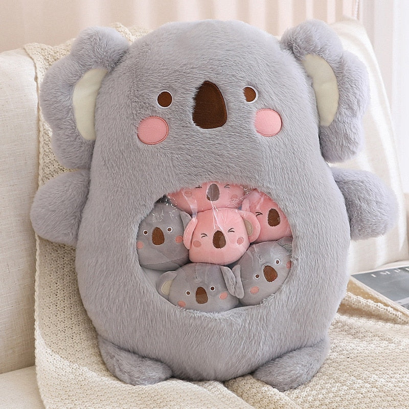 Peluche Koala Kawaii et ses Bébés Rose et Gris