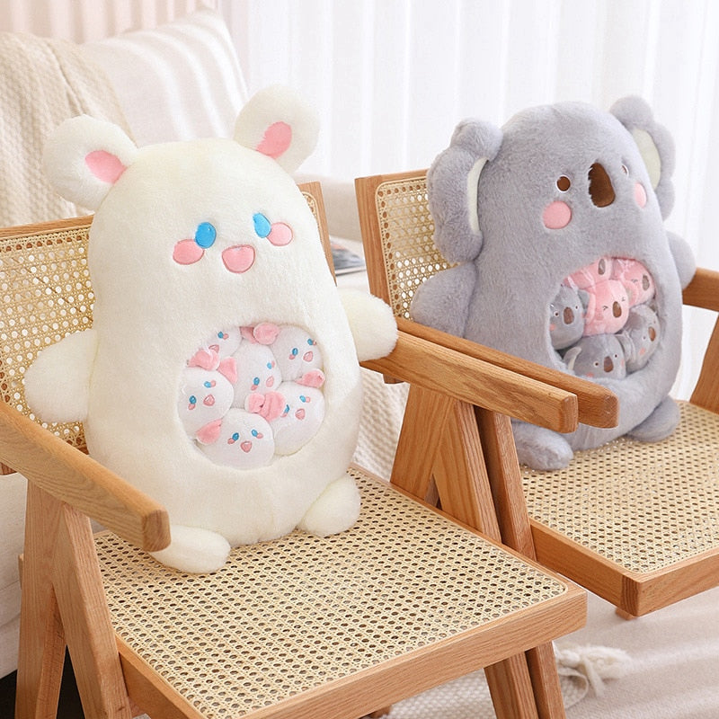Peluche Koala Kawaii et ses Bébés Rose et Gris