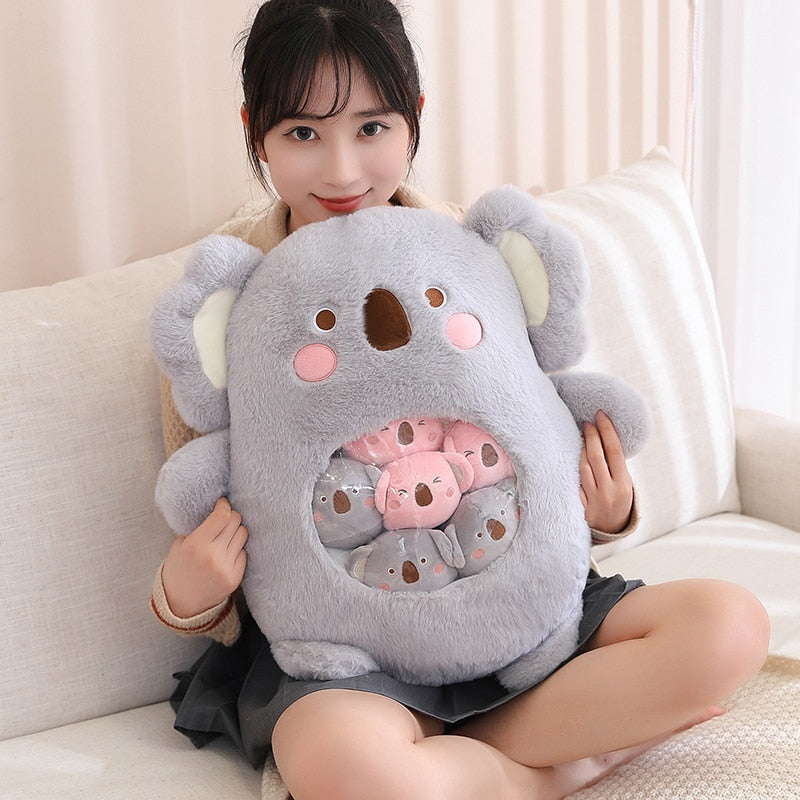 Peluche Koala Kawaii et ses Bébés Rose et Gris