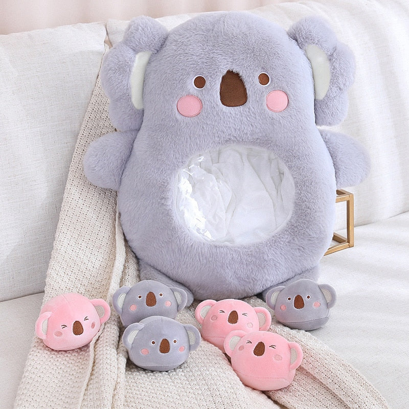 Peluche Koala Kawaii et ses Bébés Rose et Gris