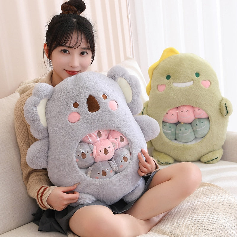 Peluche Koala Kawaii et ses Bébés Rose et Gris