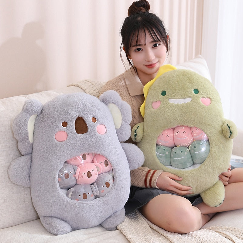 Peluche Koala Kawaii et ses Bébés Rose et Gris