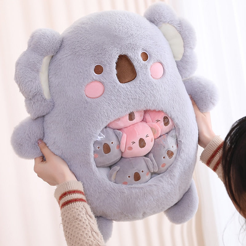 Peluche Koala Kawaii et ses Bébés Rose et Gris