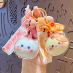 Porte-Clés Tête de Chat Chanceux Kawaii à Clochette