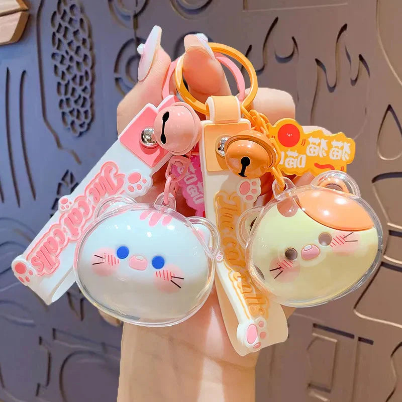 Porte-Clés Tête de Chat Chanceux Kawaii à Clochette