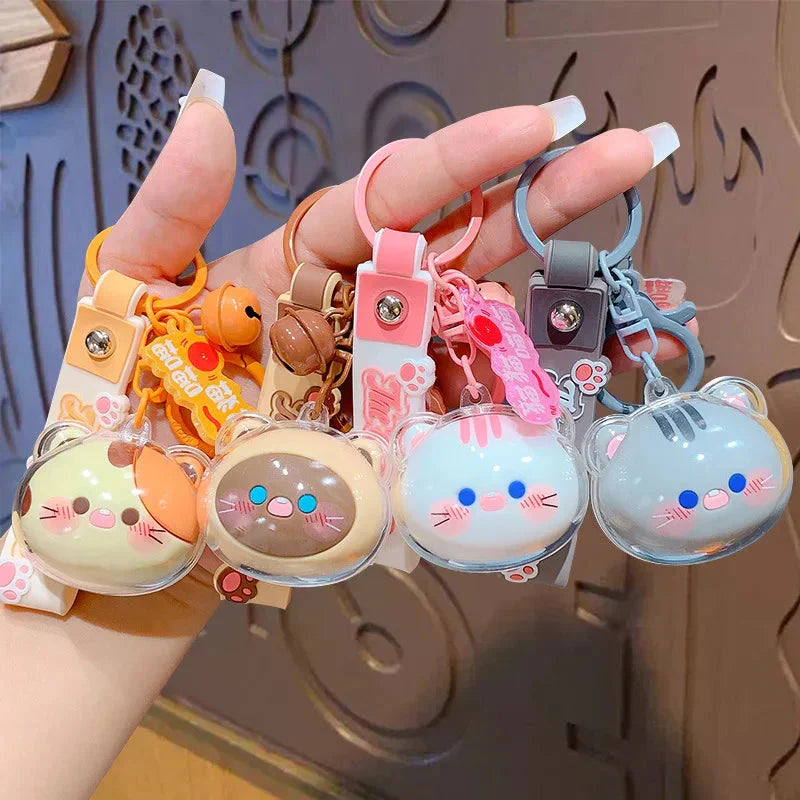 Porte-Clés Tête de Chat Chanceux Kawaii à Clochette