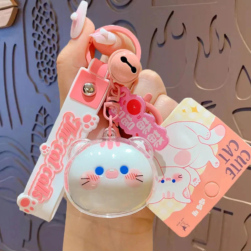 Porte-Clés Tête de Chat Chanceux Kawaii à Clochette
