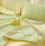 Parure de Lit Froissée Vert Menthe et Jaune Pastel