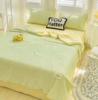 Parure de Lit Froissée Vert Menthe et Jaune Pastel