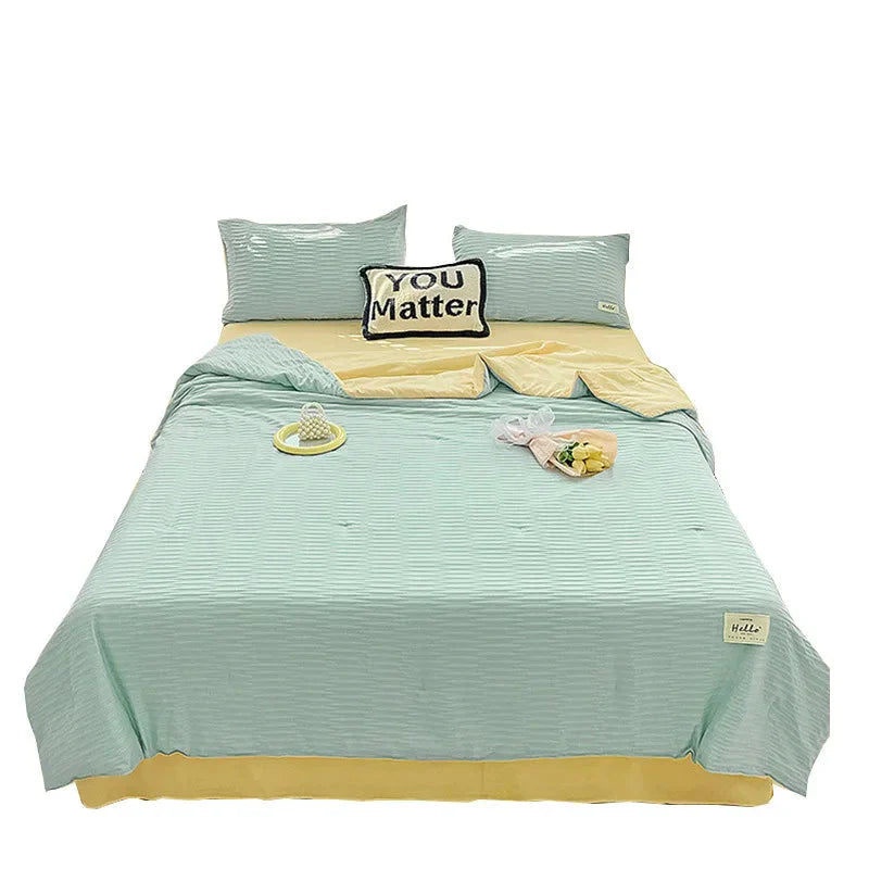 Parure de Lit Froissée Vert Menthe et Jaune Pastel
