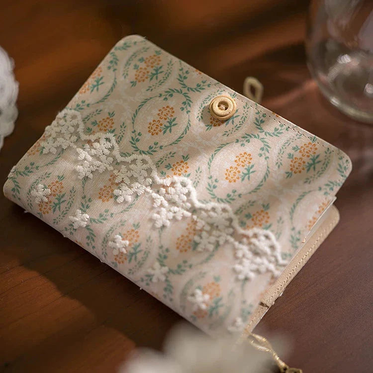 Carnet A5 A6 A7 coton rose fleur-dentelle, pages mobiles ou relié - Câlin Kawaii