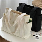 Grand Sac Cabas en Toile Écru à Multi-Poches
