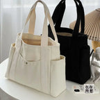 Grand Sac Cabas en Toile Écru à Multi-Poches