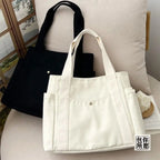 Grand Sac Cabas en Toile Écru à Multi-Poches