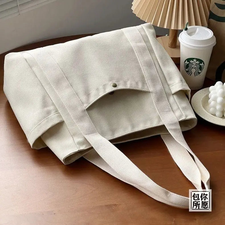 Grand Sac Cabas en Toile Écru à Multi-Poches