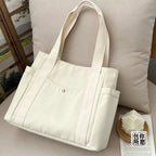 Grand Sac Cabas en Toile Écru à Multi-Poches
