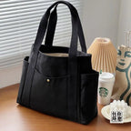 Grand Sac Cabas en Toile Écru à Multi-Poches