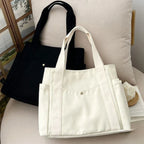 Grand Sac Cabas en Toile Écru à Multi-Poches