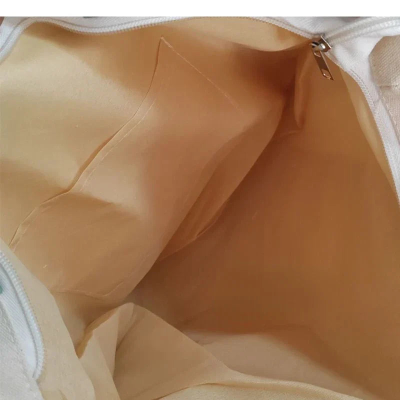 Grand Sac Cabas en Toile Écru à Multi-Poches
