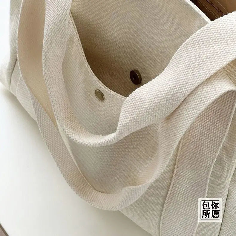 Grand Sac Cabas en Toile Écru à Multi-Poches