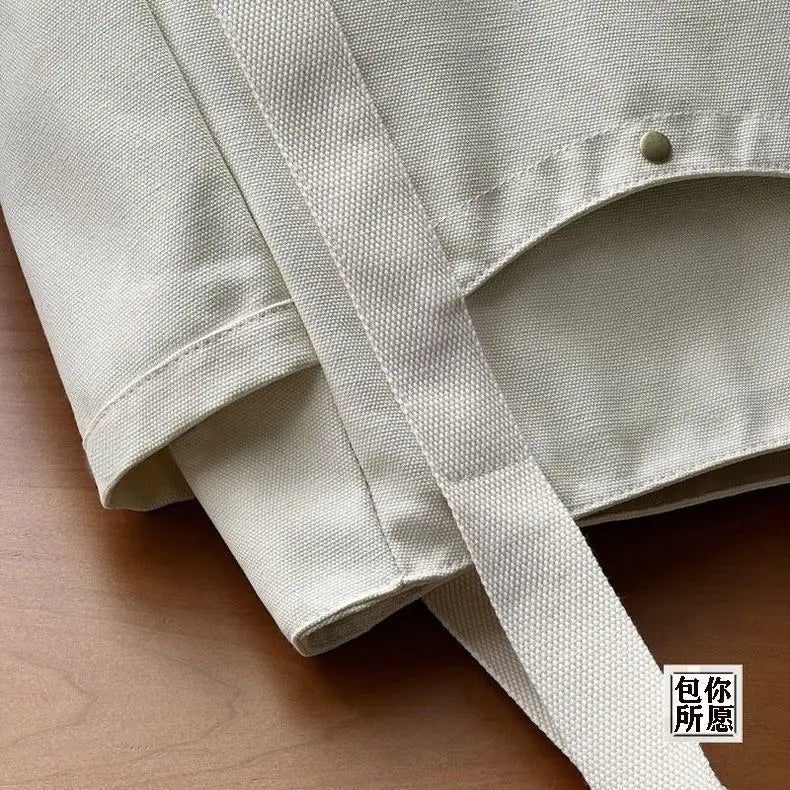 Grand Sac Cabas en Toile Écru à Multi-Poches