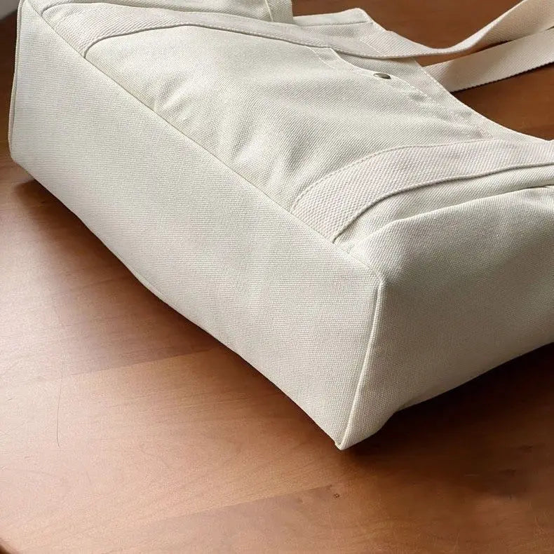 Grand Sac Cabas en Toile Écru à Multi-Poches