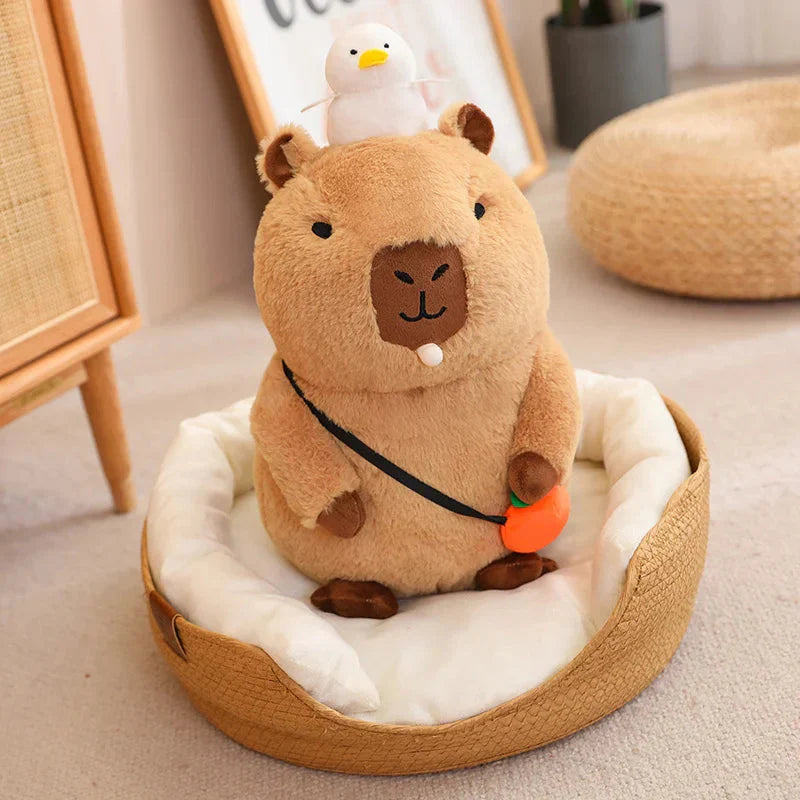 Peluche de Capybara Superposée avec Oiseau et Carotte