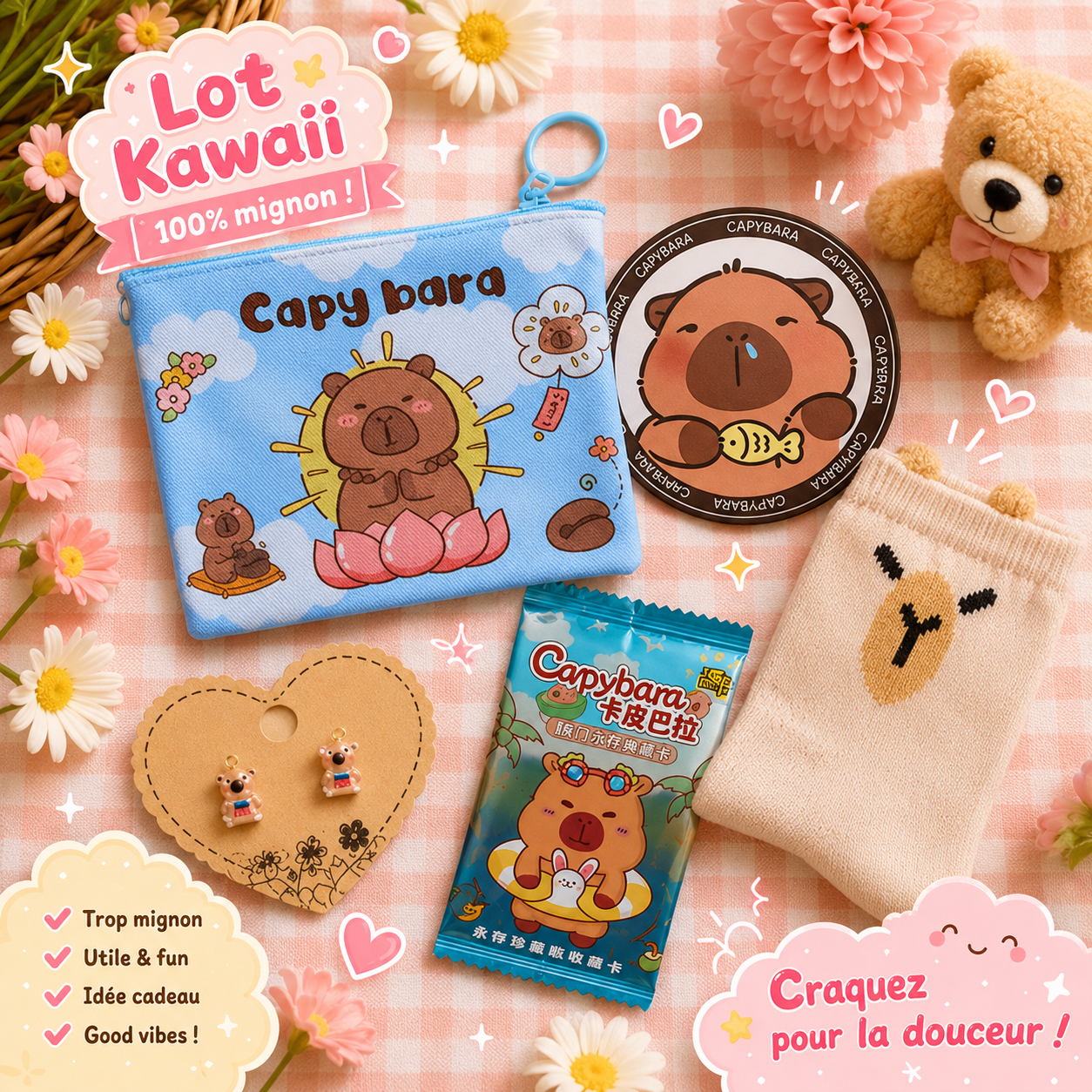 Lot Kawaii d'Accessoires Capybara Adorables