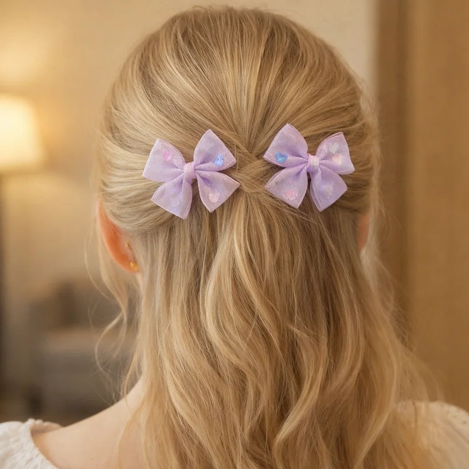 Pinces à Cheveux Noeud Organza Coeurs
