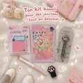 Kit de Papeterie Kawaii Patte de Chat Rose et Noir