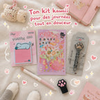 Kit de Papeterie Kawaii Patte de Chat Rose et Noir