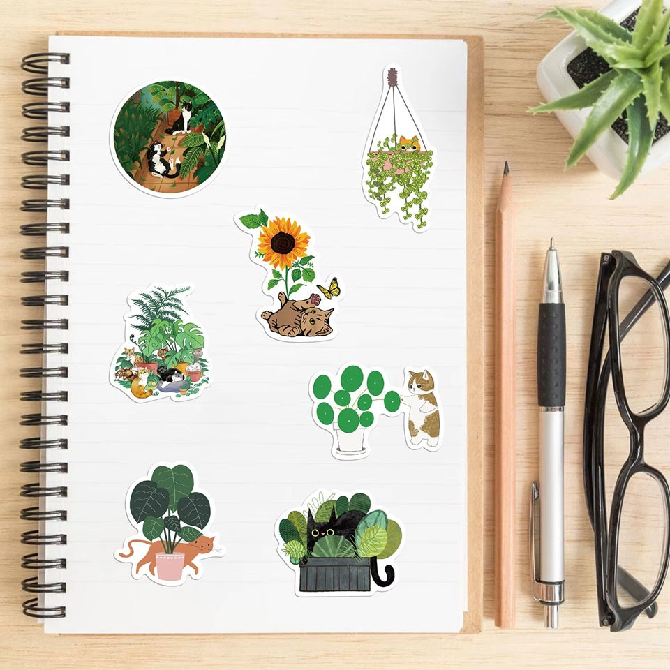 Stickers Chats et Plantes par Lot de 20