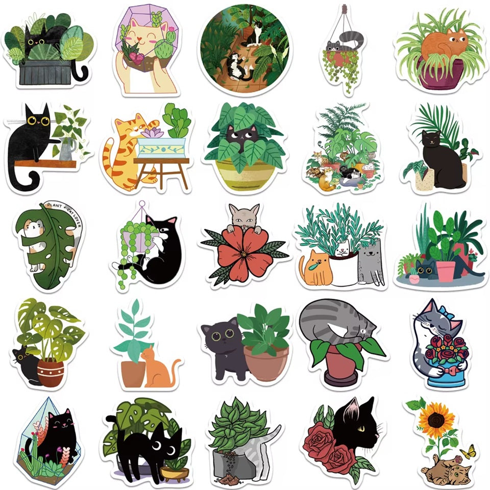 Stickers Chats et Plantes par Lot de 20