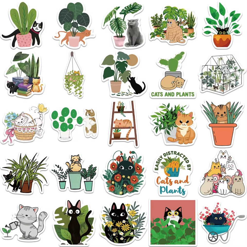 Stickers Chats et Plantes par Lot de 20