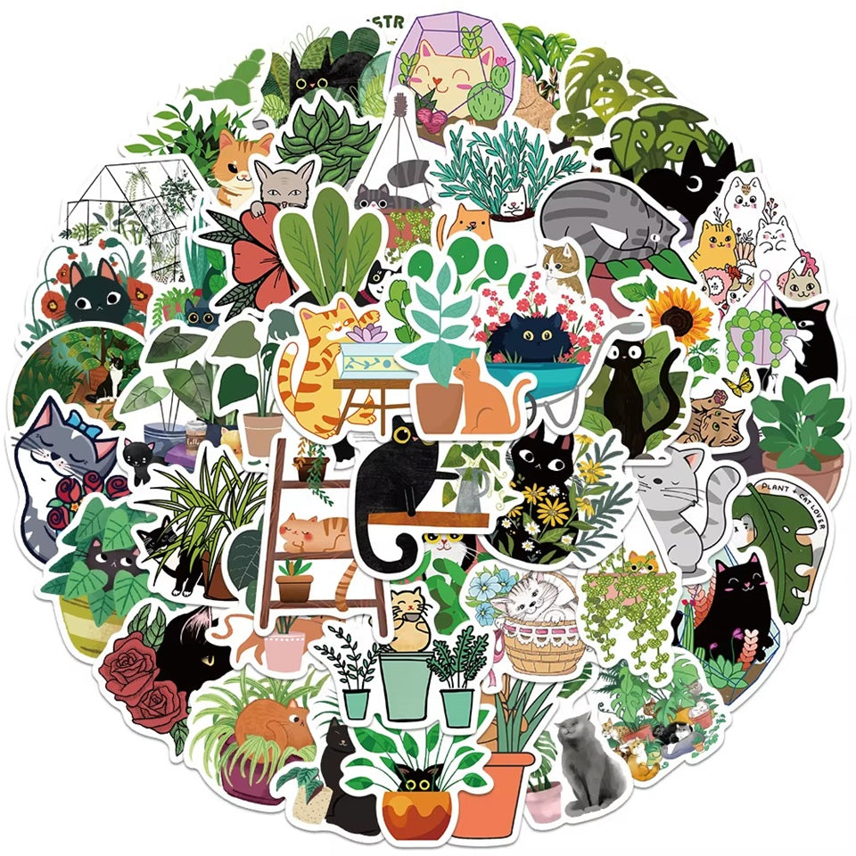 Stickers Chats et Plantes par Lot de 20