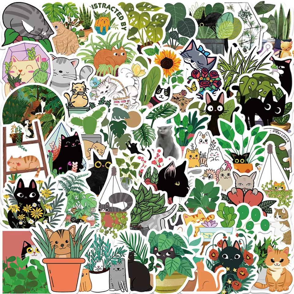 Stickers Chats et Plantes par Lot de 20