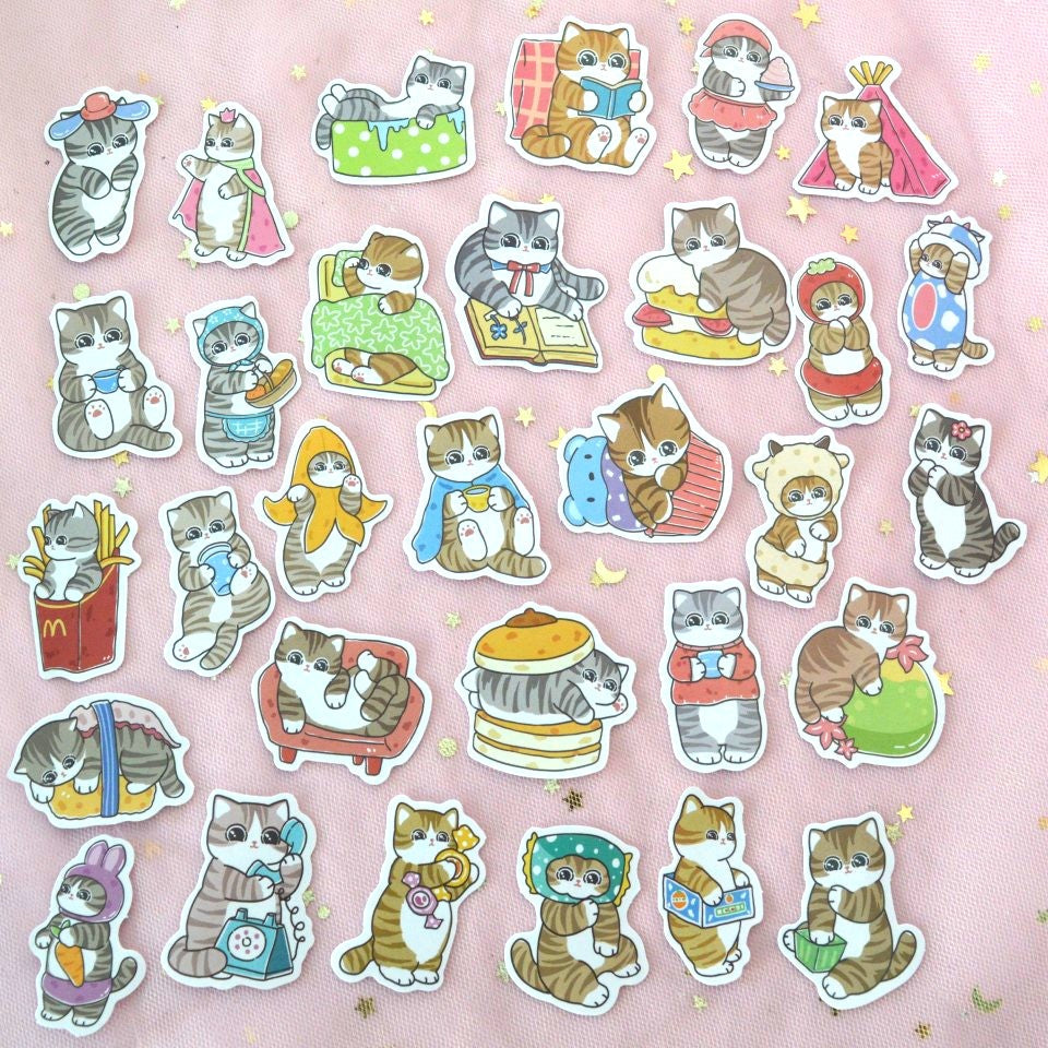 Lot de 20 Stickers Chats Tigrés
